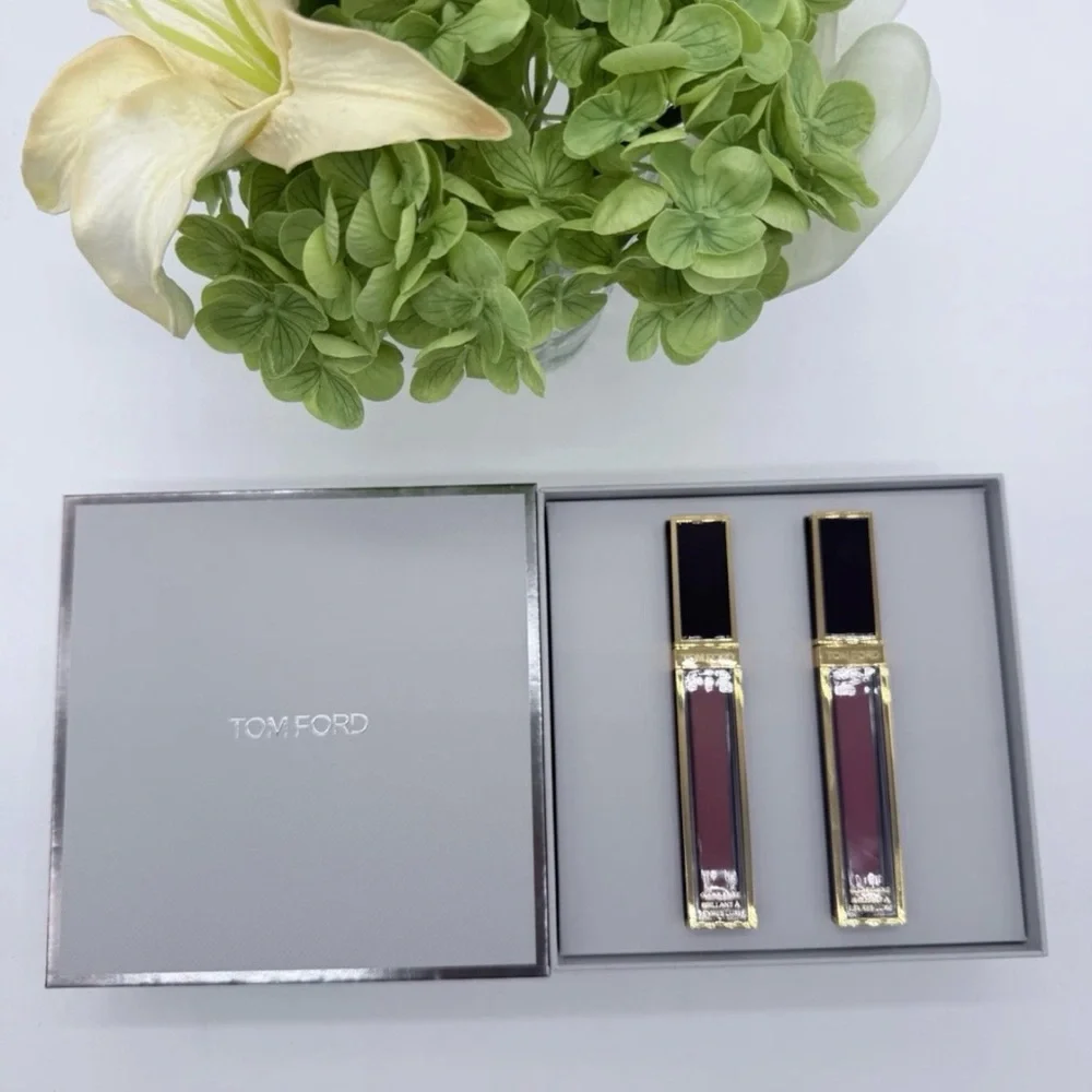 Tom Ford Lip Gloss Luxe Duo 08 INHIBITION & 22 SUNRISE PINK Gift Set Full Sz